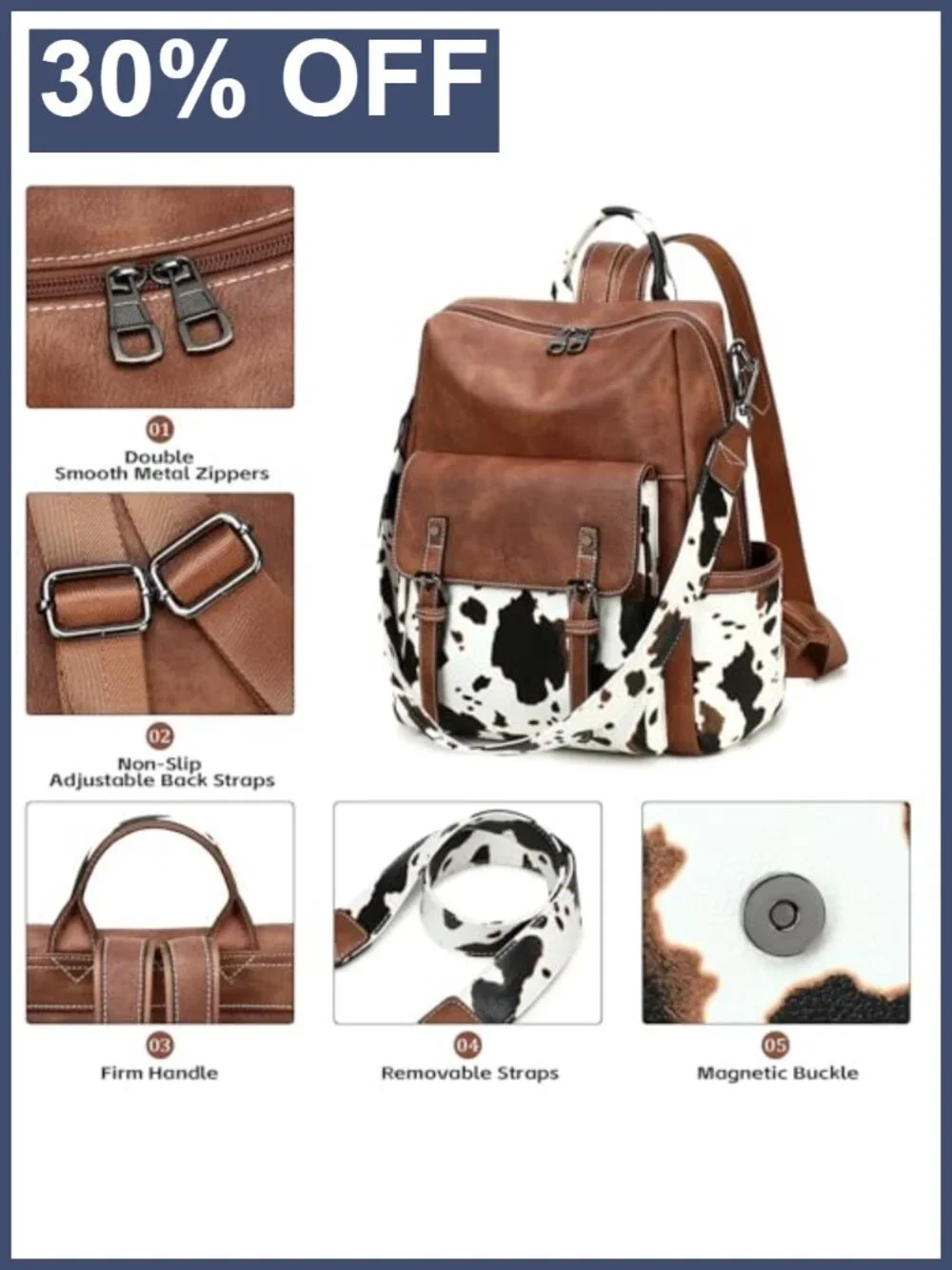Faux Leather Backpack Purse for Women Large Travel Shoulder Bag